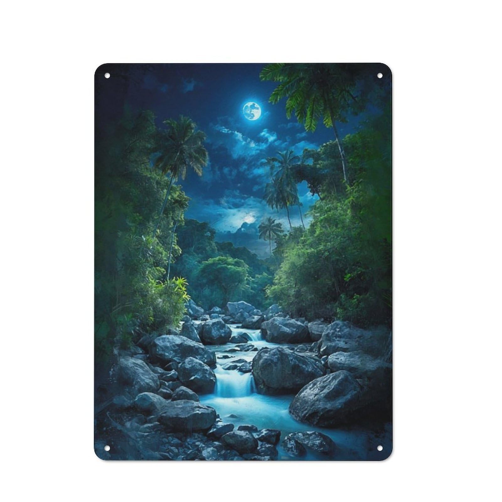 Junmoney Serene Jungle Night Tin Wall Plaque 40X30cm With For Workshop Wall, Suited To Workshop Decor Fans, For Retro Home Interiors