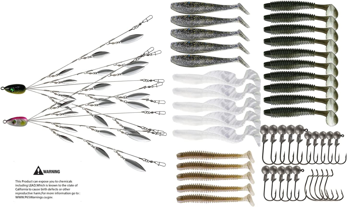 5 Arms Alabama Umbrella Rig Fishing Ultralight Tripod Bass Lures Bait Kit Junior Ultralight Willow Blade Multi-Lure Rig (12 Blade 2pcs) : Sports & Outdoors