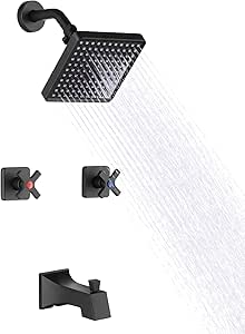 GUOYINDONG Badewannen-Duscharmatur Set Mit 2 Griffen & 20,3 Cm Regenduschkopf, Mattschwarz