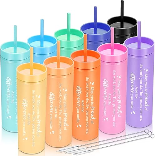 10 vasos delgados para profesores y compañeros de trabajo, regalos con la frase "May You Be Proud Of The Work You Do", vasos acrílicos de doble