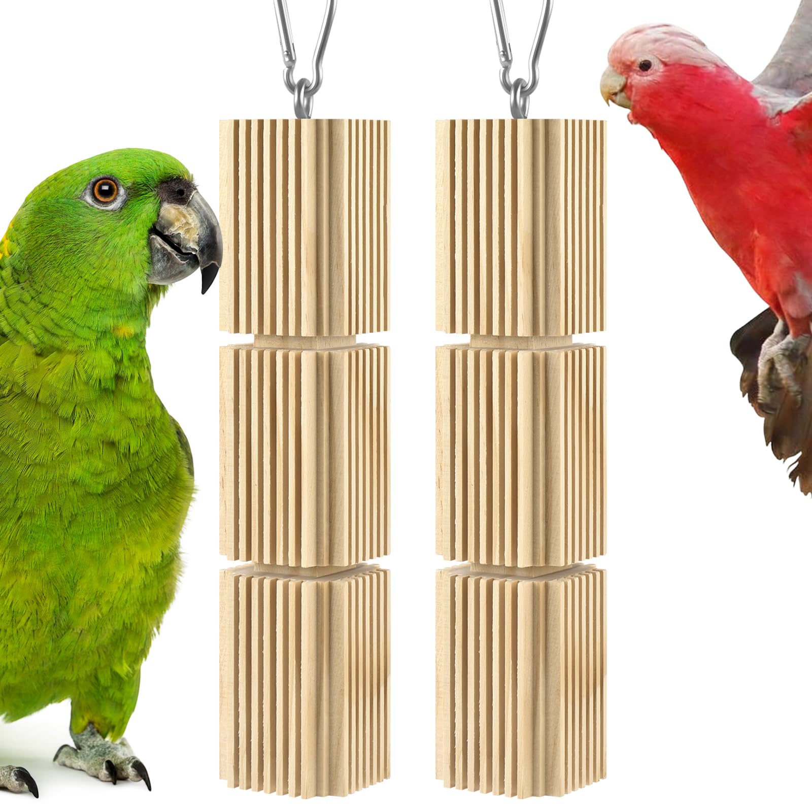 2 Pcs Bird Chew Toys, Natural Hanging Parrot Foraging Toy Beak Grinding Wood Blocks for Parakeets African Grey Amazon Parrots Cockatoo