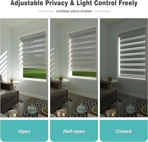 Miniatura 5 de Changshade RBS31GY72A - Persiana enrollable sin cordones estilo cebra con cajón, dos capas de malla y tela opaca para el día y la noche, 31 pulgadas