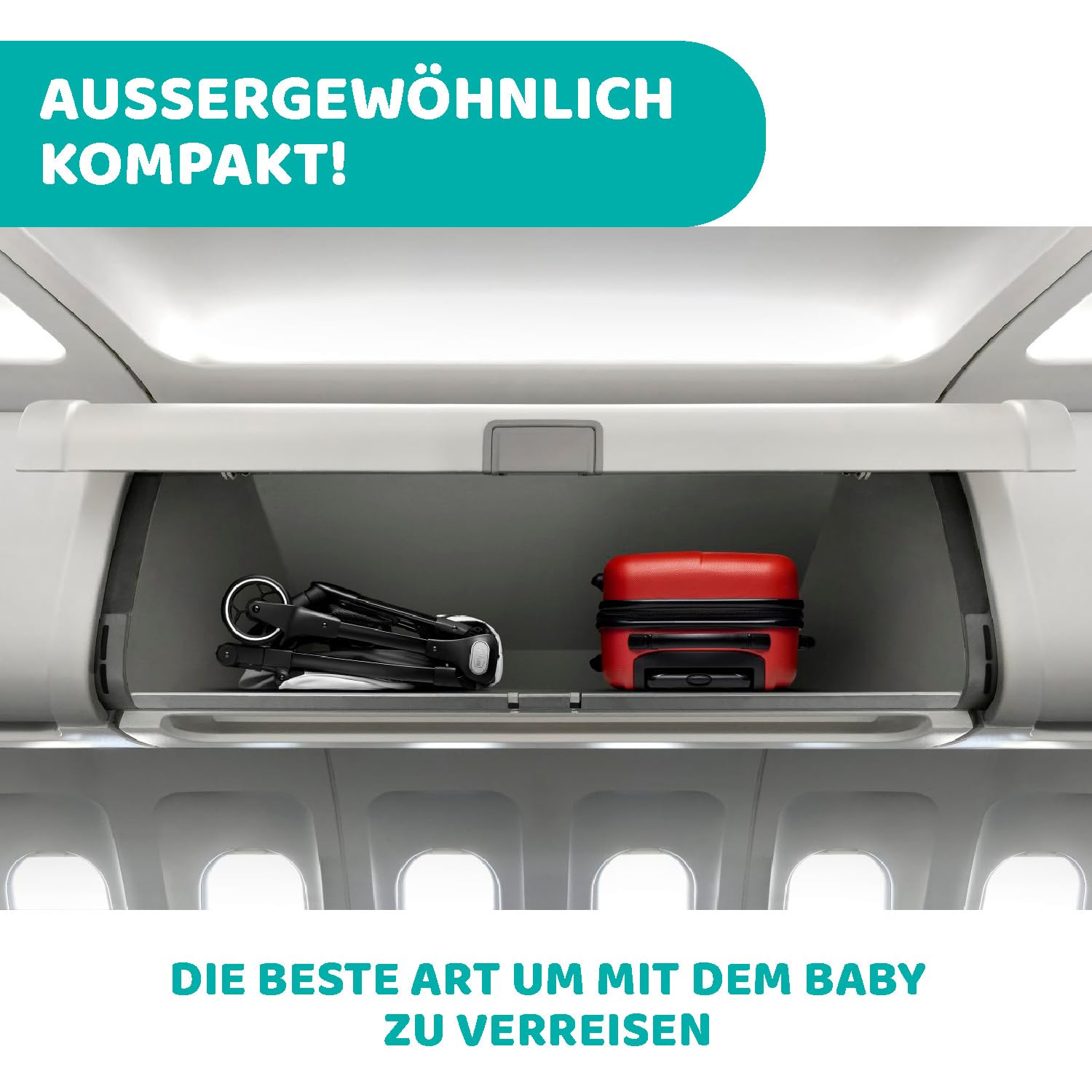Chicco We Kinderwagen, faltbar, ultraleicht, ab Geburt bis 22 kg, Reise-Kinderwagen, ultra-kompakter, neigbar, EinHand-Verschluss, gepolsterte Schultergurte, Tasche und Regenschutz, Schwarz