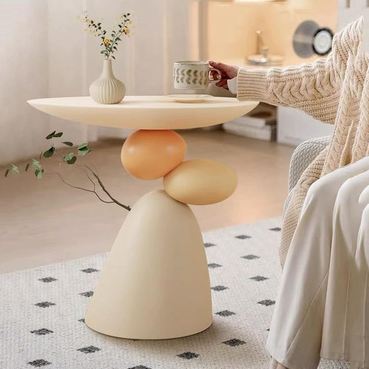 Round Pedestal Side Table,Irregular Coffee Table,Creative Circle End Table,Colorful Table for Small Space Living Room Bedroom Resin Tea Table(54x29x50cm(21x11x20inch), A)