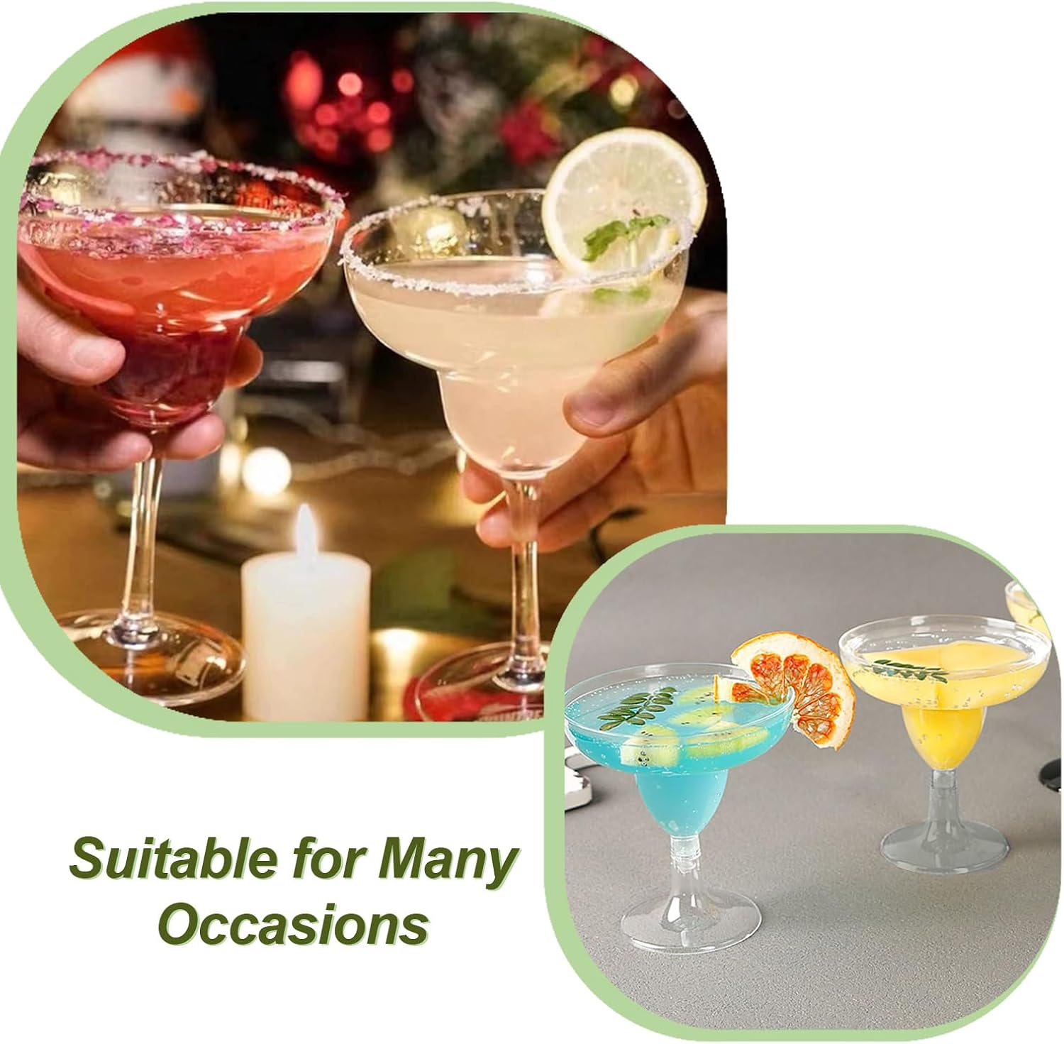 WOPPLXY 60 Pcs Plastic Margarita Glasses, 5 oz Clear Cocktail Glasses for Cinco de Mayo, Taco Party, and Mexican Decoration, Plastic Margarita Cups for Taco Bar Events Wedding Parties