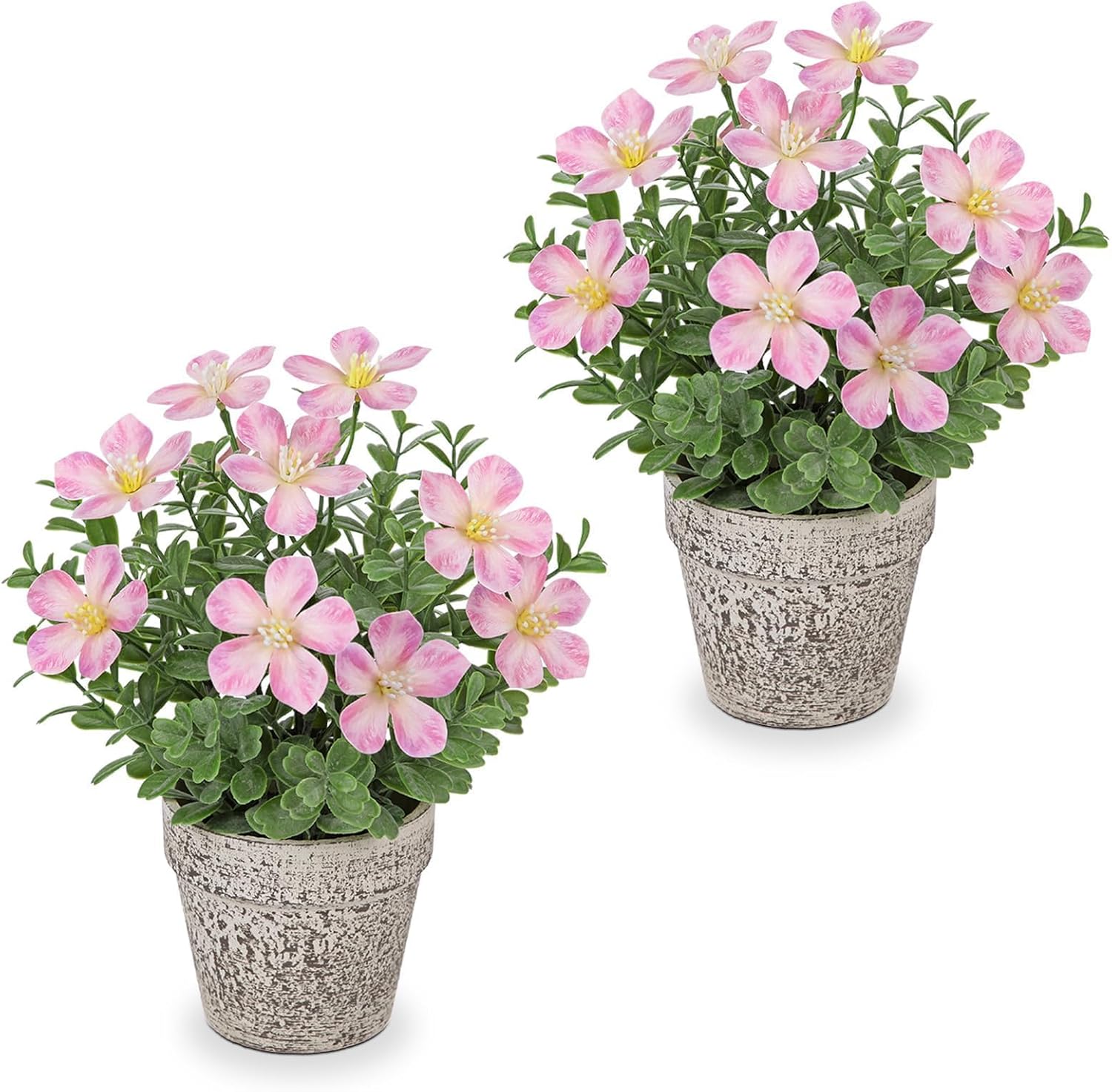 Artificial Flower in Rustic Pot Fake Cherry Blossom with Leaves Potted Plant Farmhouse Pink Spring Decor for Home Living Room Shelf Decor Enterway Table Decoration 2 Pack