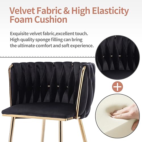 Miniatura 4 de Homtique Juego de 2 sillas de comedor modernas de terciopelo tejido con patas de metal dorado, sillón tapizado de lujo para cocina, tocador, sala de