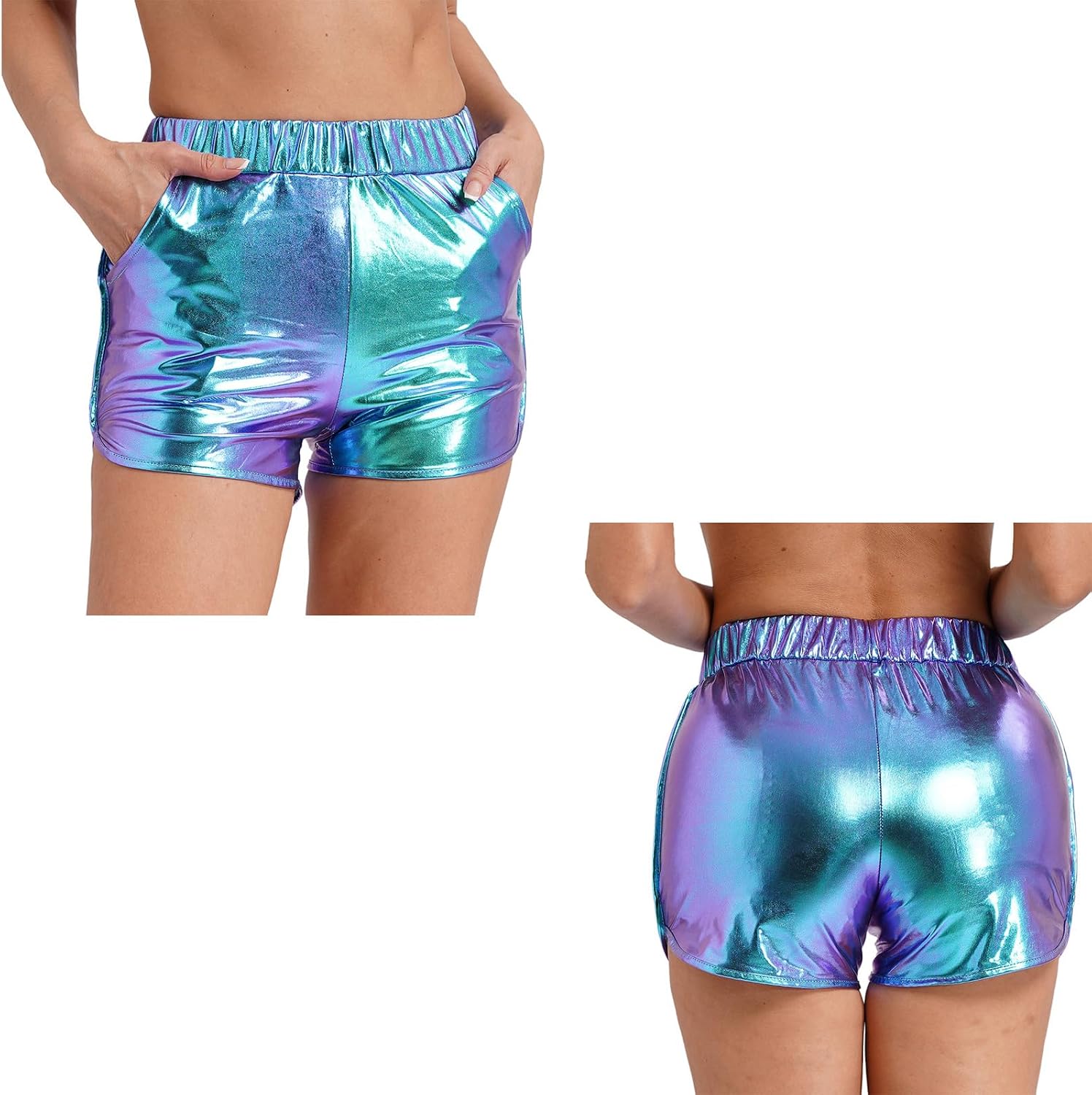 Women Metallic Faux Leather Booty Shorts High Waist Shiny Sexy Rave Dance Bottoms Hot Pants
