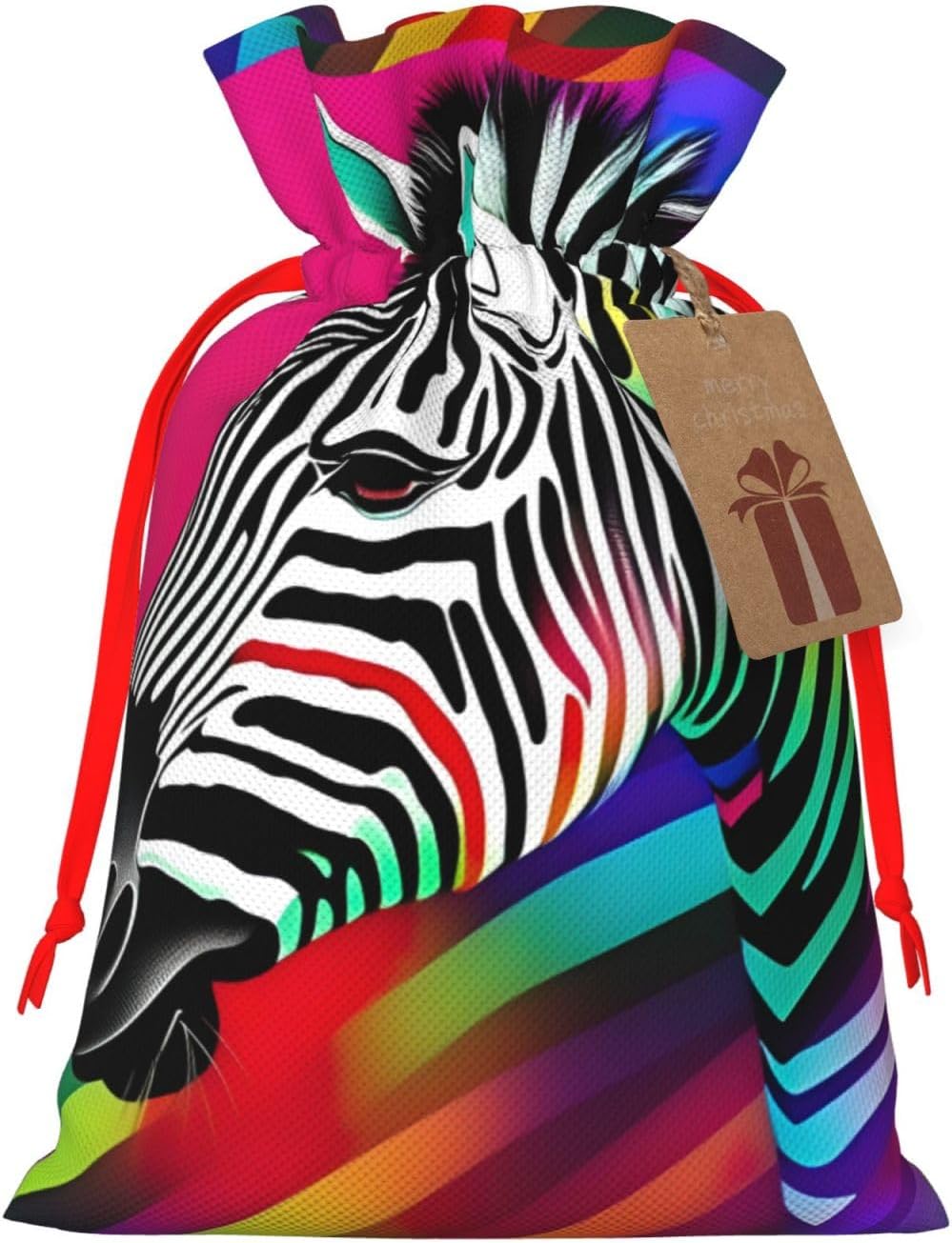 SXOOGE Colorful Rainbow Zebra Gift Bag with Handles and tag, Perfect for Christmas, Birthday, Wedding or Daily Gift - (M)