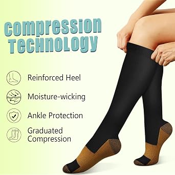 Copper Compression Socks For Men & Women Circulation-Best For Medical Running Hiking Cycling 15-20 mmHg