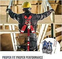 Vista 8 de Palmer Safety Kit de protección contra caídas, arnés de seguridad de 5 puntos, cordón de doble pierna de 6 pies, extensor de anillo en D de 18 Azul