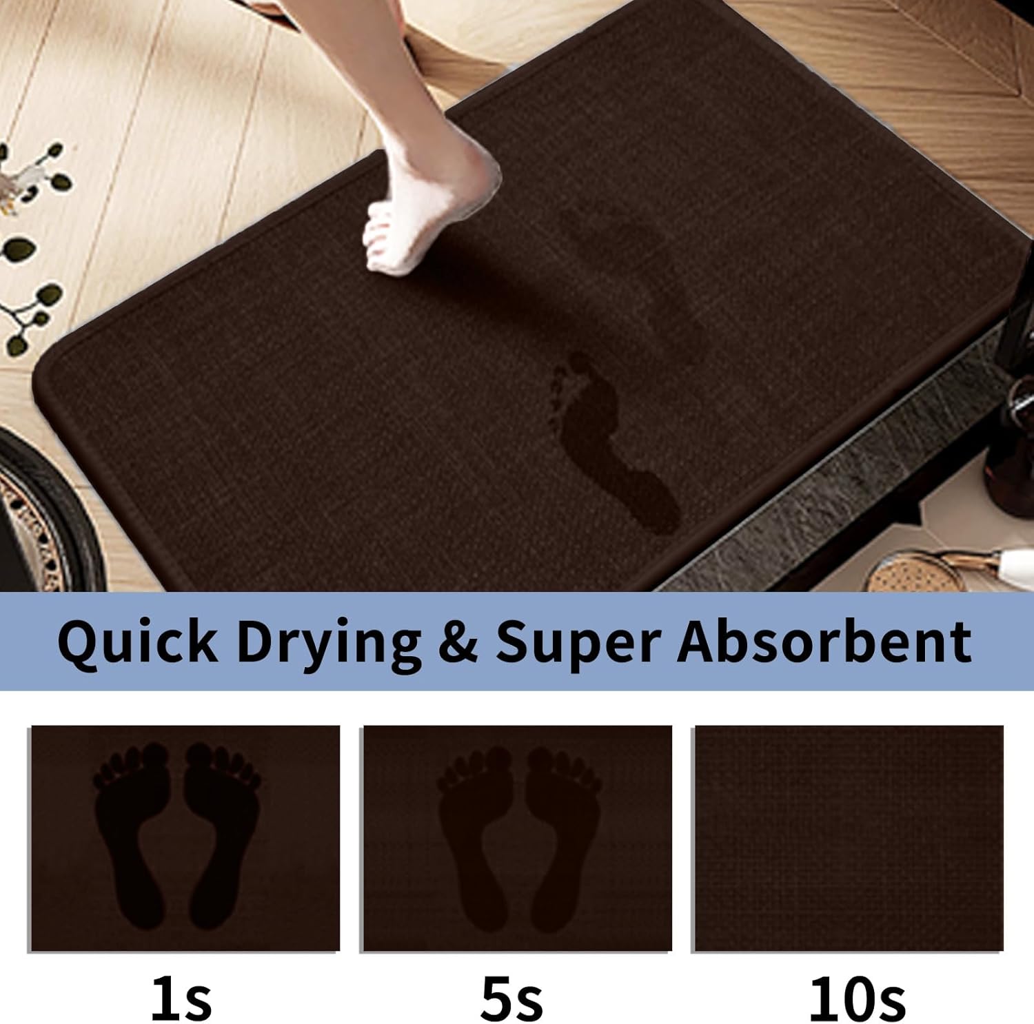 Bathroom Rugs, Bath Mats for Bathroom Non Slip Washable, Quick Dry, Water Absorbing, Fits Under Door, Ultra Thin, Rubber Backing, Low Pile, Cozy Cloth Cotton, Ideal for Shower, Sink-Coffee,36''x24''