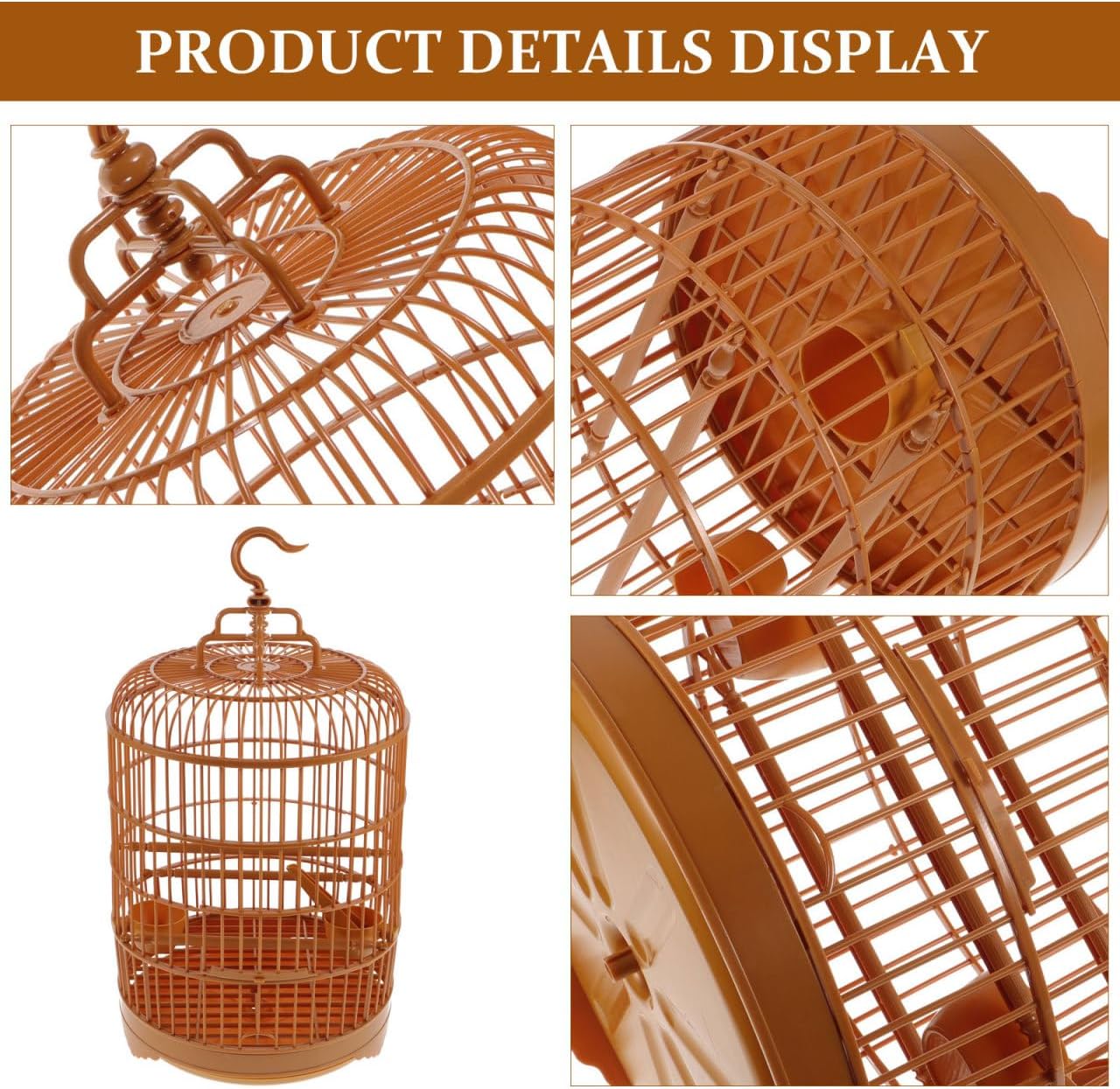 Toddmomy Round Plastic Bird Cage with Hanging Hook and Standing Pole for Parakeet Budgie Cockatiel Lovebird Small to Medium Birds 17.71X9.84X9.84In