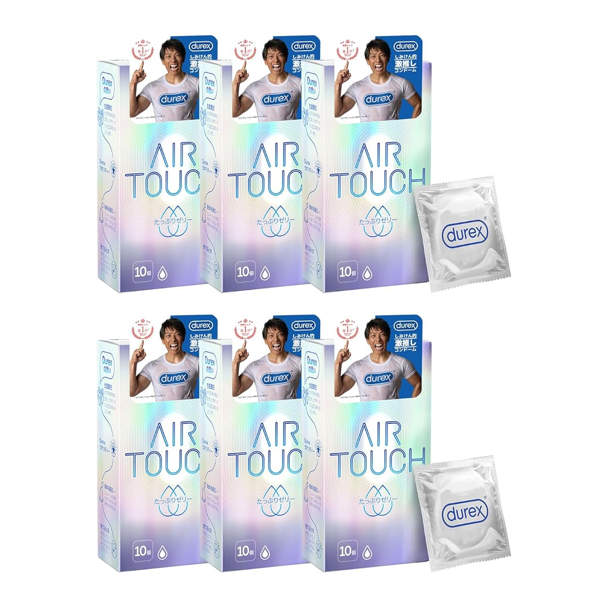 Durex デュレックス 【世界シェアNo1コンドームブランド】 コンドーム エアタッチ たっぷりゼリー 10個入×6 ラテックス製 + おまけ付き