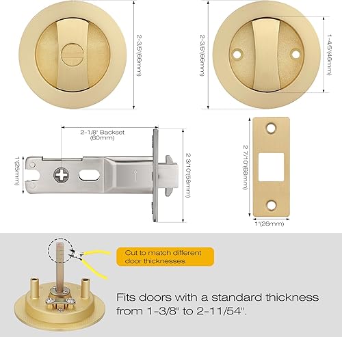 Miniatura 7 de EHOMEWARE Paquete de 2 cerraduras de puerta de bolsillo de color dorado cepillado, herrajes para puerta de bolsillo sin llave, manijas de puerta de