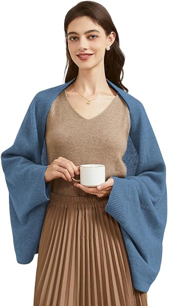 BRYCTSISEN Womens Lightweight Wool Shawl Wrap Scarf with Sleeves Outer Warm Knitted Open Front Poncho Cape Fall Winter