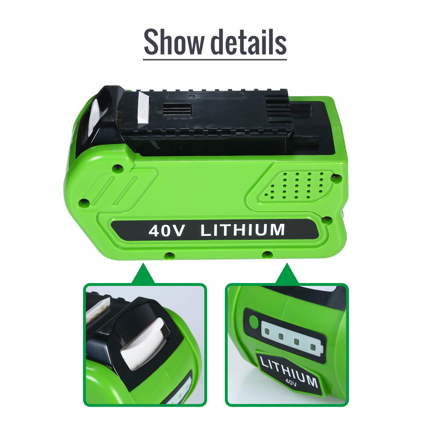 Batería Recargable de Iones de Litio de 40 V, 2500 mAh, Compatible con GreenWorks GMAX, reemplaza a 29472 29462, Compatible con los Modelos 20302 20672 24252 20202 22262 20322