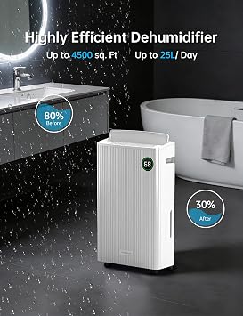 20L/Day Dehumidifier for Home, Dehumidifier with Automatic Humidity Sensor & Display, 24Hr Timer, Laundry Drying, Continuous Drainage, 5.5L Large Water Tank (20L Compressor Dehumidifier)
