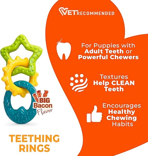 Vista 4 de Nylabone Set básico para cachorro Puppy Chew Toys Juguete para mascar, Anillo, Amarillo Anillos