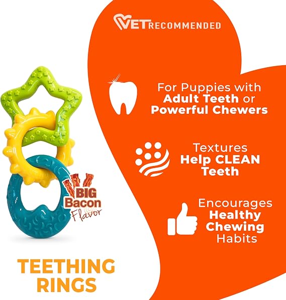 Nylabone Puppy Power Chew Teething Rings Dog Chew Toy, Bacon Flavor, Small