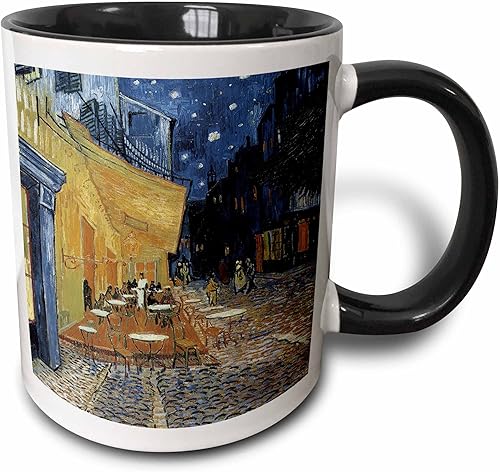 3dRose Terrace of A Café at Night by Vincent Van Gogh - Taza de 11 onzas, color negro