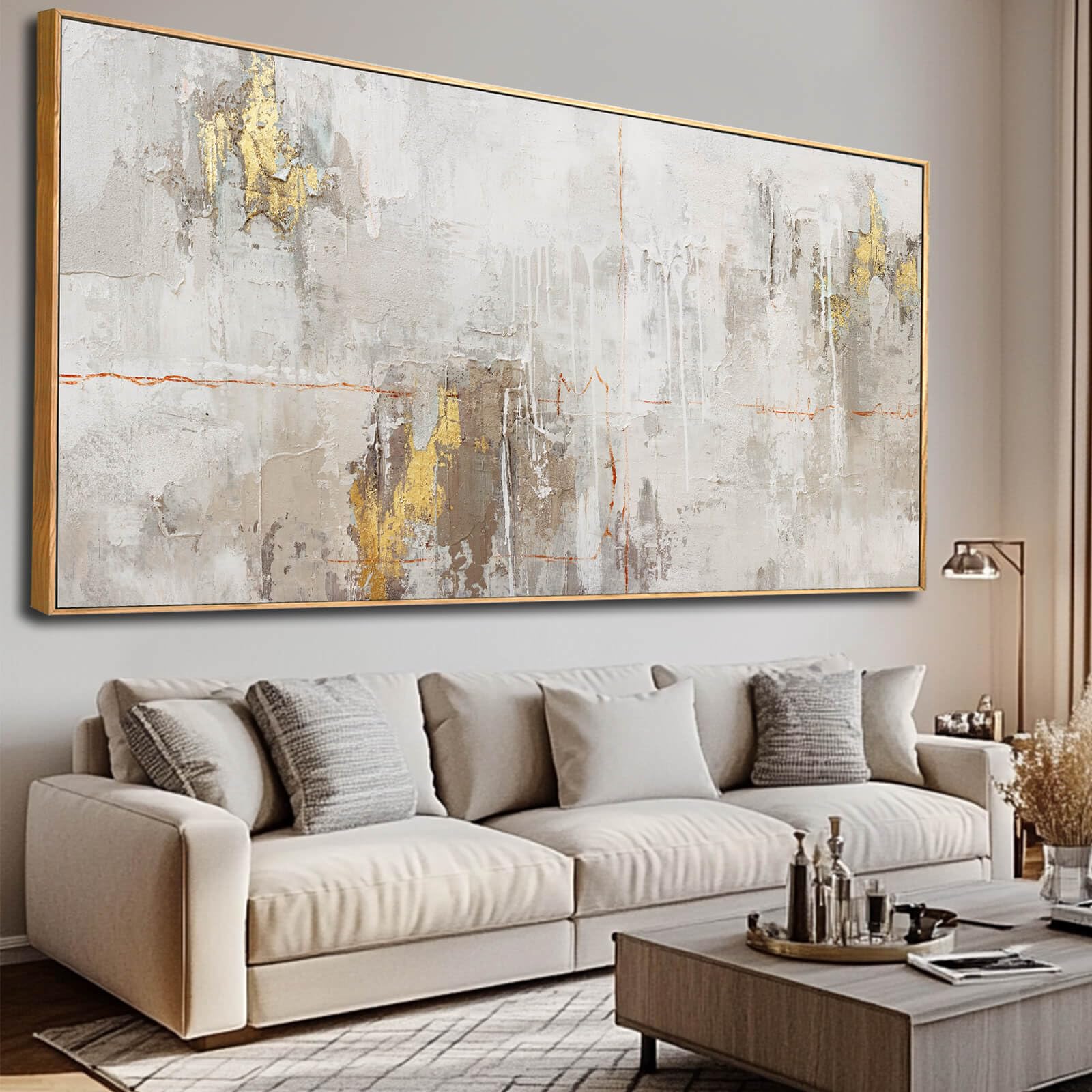 vayimdh abstract canvas wall art graffiti wall decor gold and white wall decorations 36"x70" decorative pictures for bedroom office artwork (one side broke)