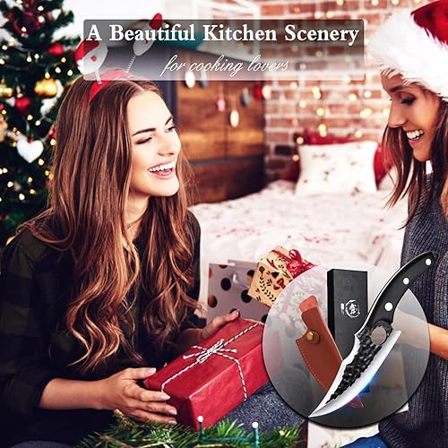 Miniatura 6 de DRGSKL Juego de cuchillos de carnicero para acampar, cuchillo vikingo forjado a mano con funda de cuero y cuchillo de carnicero forjado a mano con