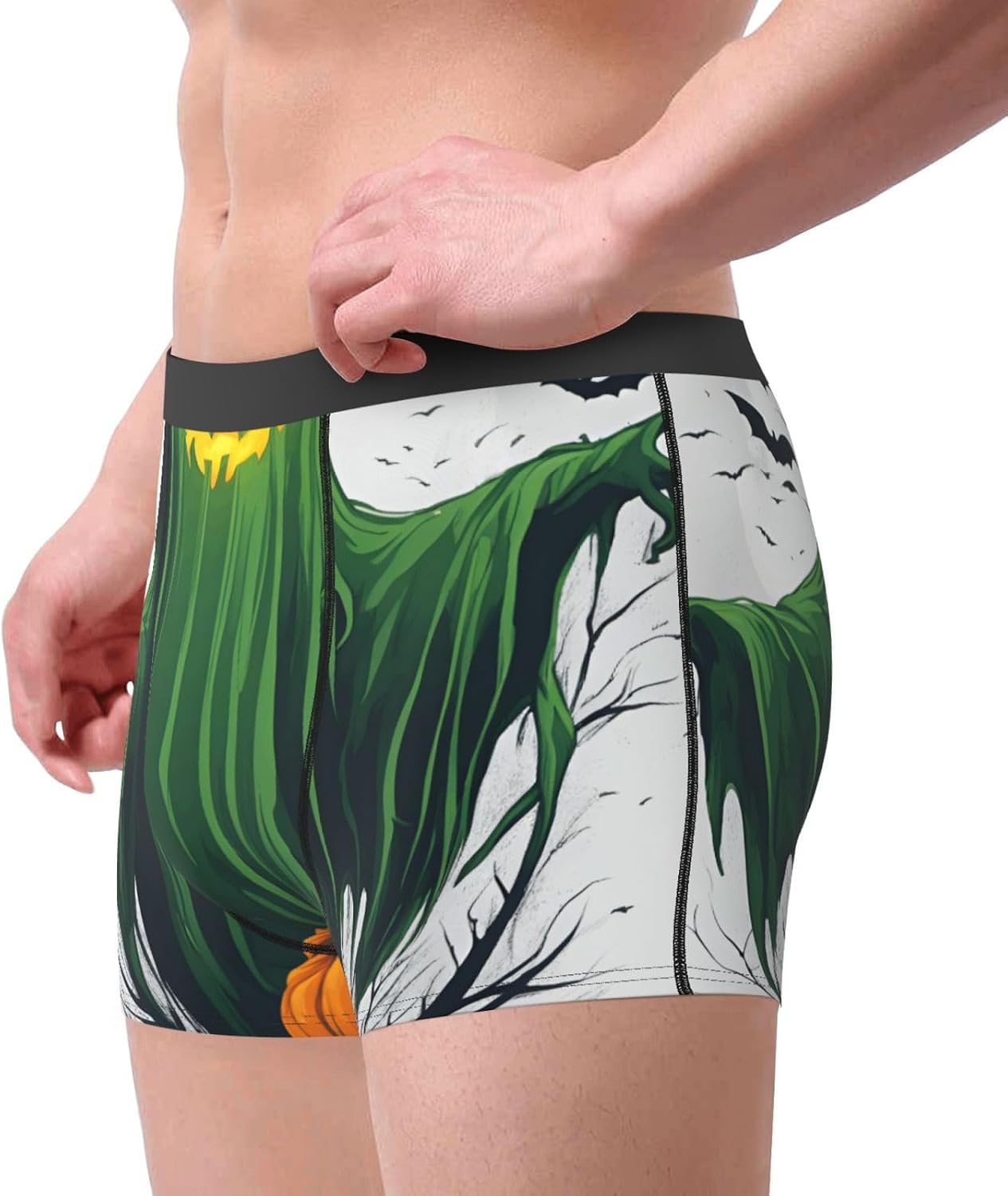 Green Ghost Horror Halloween Pumpkin Print Men'S Boxer Briefs Soft Breathable Polyester Fabric With Comfortable