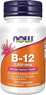 NOW Supplements, B-12 2,000 mcg, Energy Production*, Nervous System Health*, 100 Lozenges