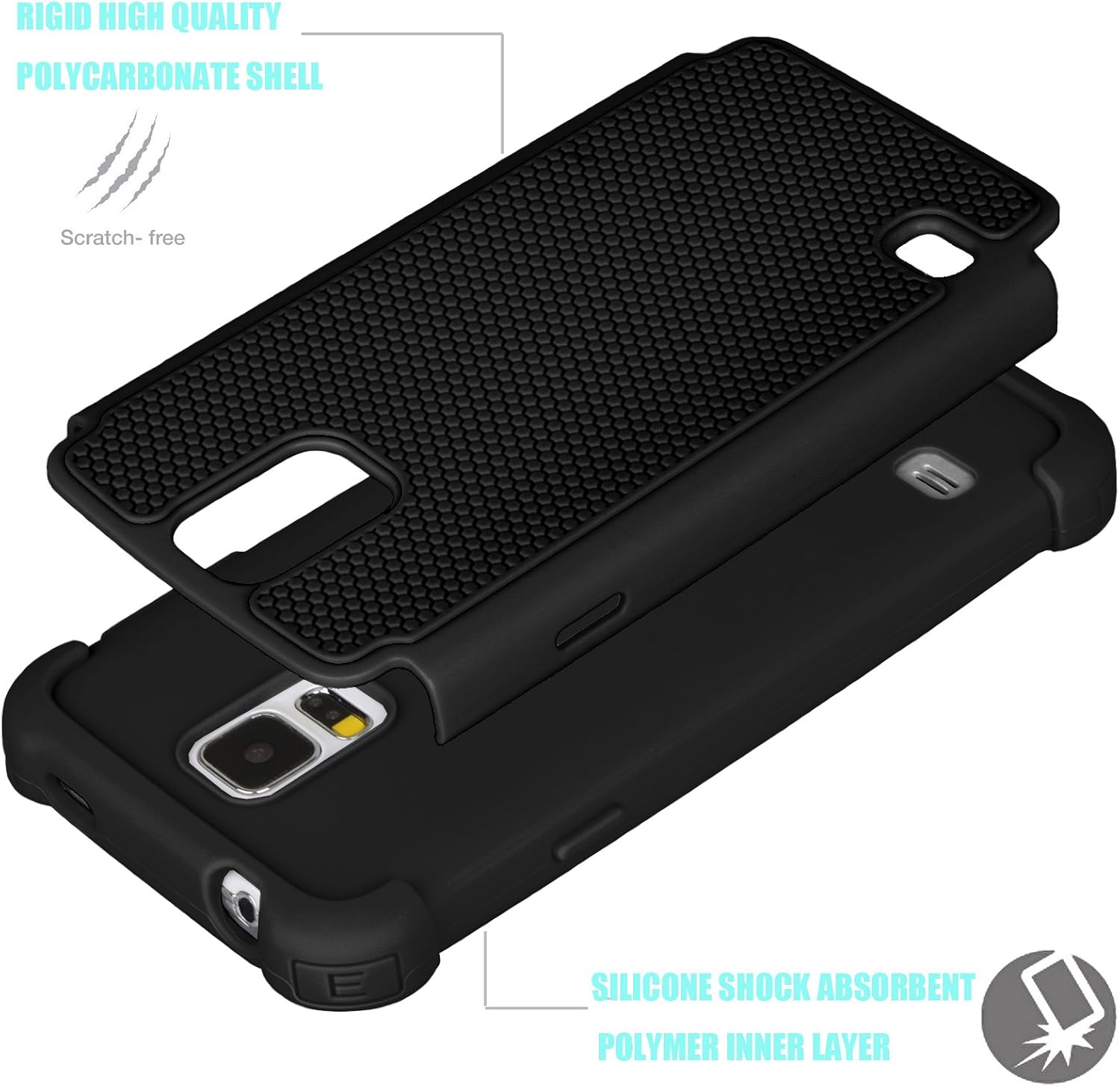 Tekcoo Galaxy S5 Case, [Tmajor] Sturdy [Black/Black] Shock Absorbing Hybrid Rubber Plastic Impact Defender Rugged Slim Hard Case Cover Bumper for Samsung Galaxy S5 S V I9600 GS5 All Carriers