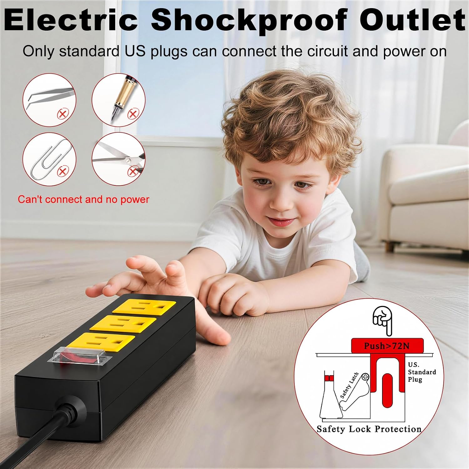 Waterproof Outdoor Power Strip with Extension Cord 6FT, Weatherproof Surge Protector, 3 Shockproof Outlets & Overload Safety Wall Mount Power Strip for Home/Outdoor Patio, Christmas Lights
