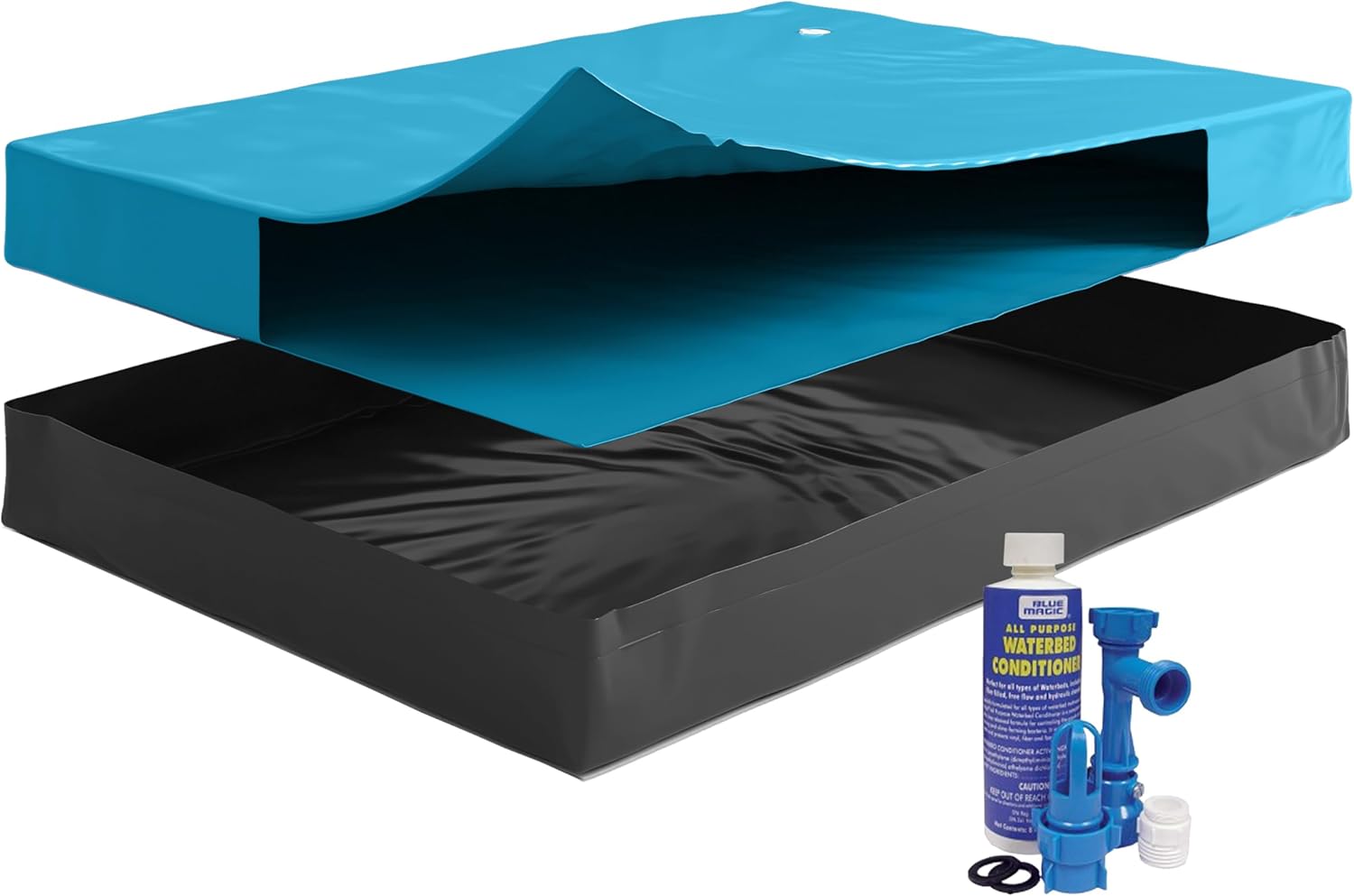 FREE-FLOW, Super Single Size, Waterbed Hardside Mattress Bundle, Includes Fill & Drain Kit, 8oz. Water Conditioner and Stand-Up Liner, Heavy Duty Vinyl, 48″W x 84″L x 9″H, Frame NOT Included