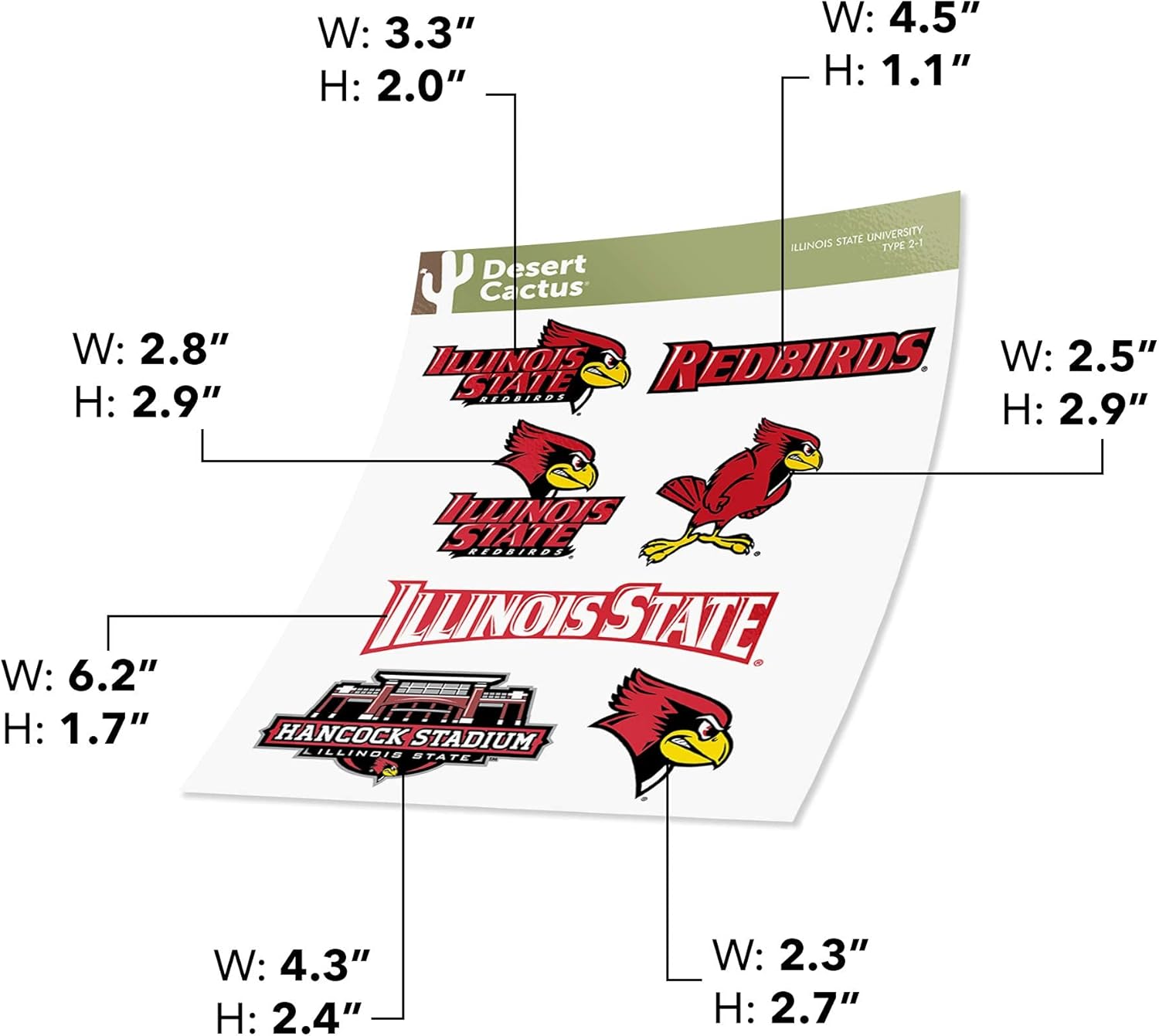 Desert Cactus Illinois State University Redbirds ISU Sticker Vinyl Decals Laptop Water Bottle Car Scrapbook Sheet T2 (Type 2) - Image 4