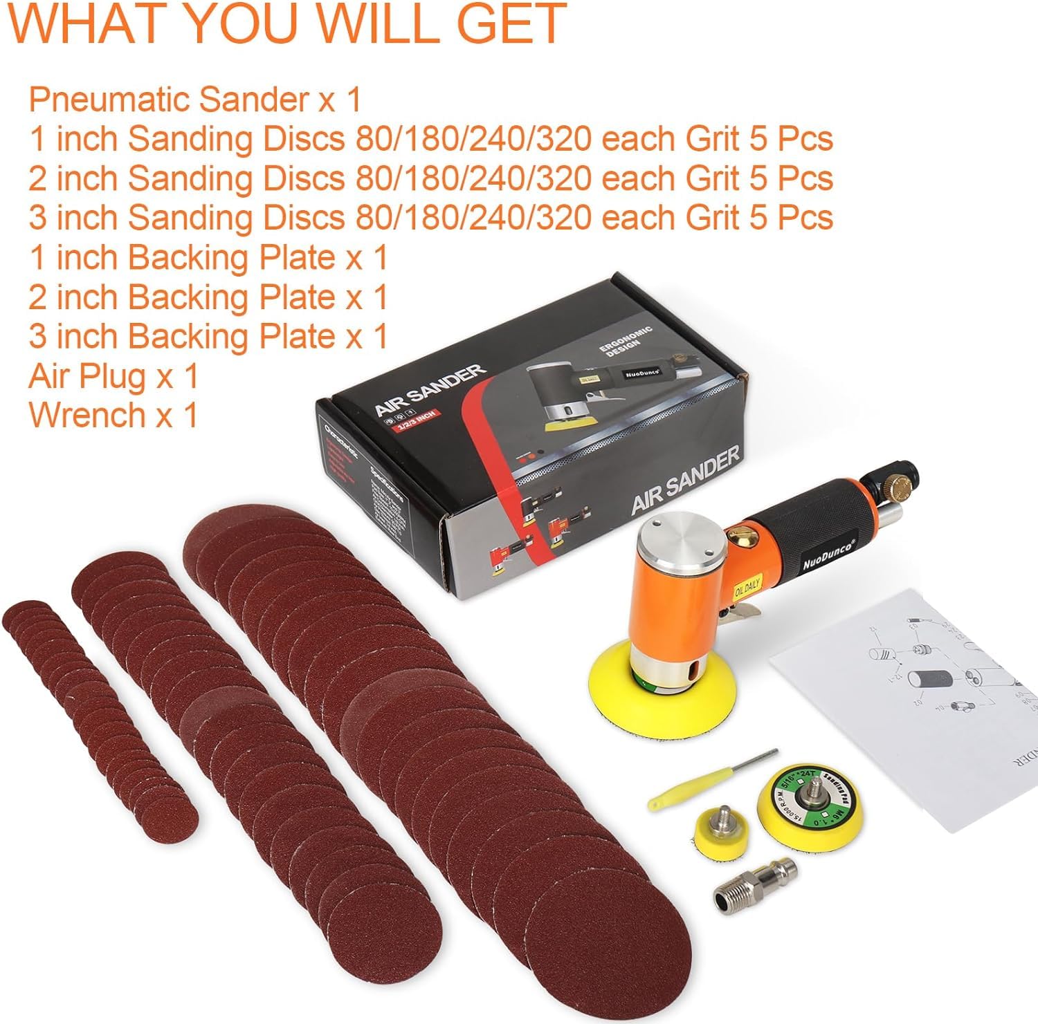 Mini Ponceuse excentrique，Air Sander Pour ponçage et polissage | Doté d’amortisseurs anti-fatigue, réglage vitesse rapide, faible bruit, adapté au ponçage métallique