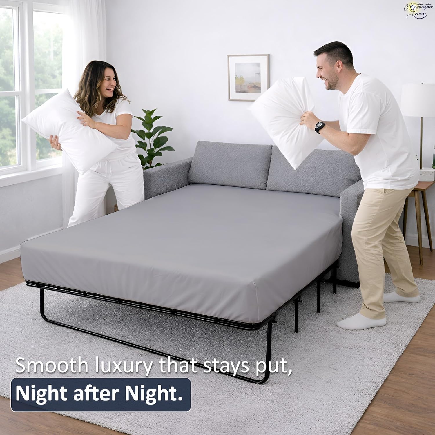 Cottington Lane 1 Piece Sleeper Sofa Fitted Sheet Full Size, Premium Quality 100% Egyptian Cotton, 6 Inch Deep Sofa Bed/Pullout Couch Bottom Sheet Only, Cooling, Soft & Breathable, Silver Grey