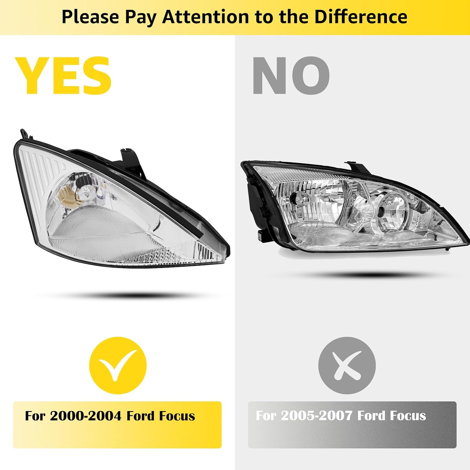 Headlights Assembly Compatible with 2000 2001 2002 2003 2004 Ford Focus Halogen Headlamp Head Lights, Chrome Housing