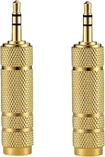 محول مقبس صوت ستيريو من 2 ملم ذكر إلى 3.5 ملم أنثى، محول Aux ومضخم صوت من باروهت، لون ذهبي، عبوة من قطعتين