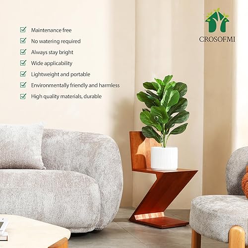 Miniatura 2 de CROSOFMI Árbol de higuera artificial de hoja de violín de 30 pulgadas, planta de ficus lyrata falsa con 21 hojas de plantas artificiales en maceta