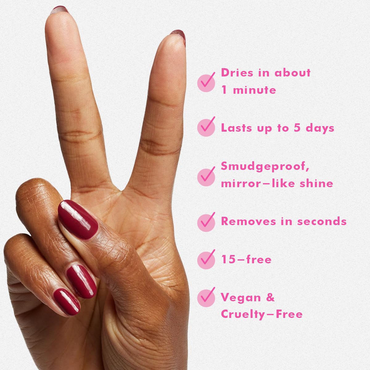 Olive & June Quick Dry Nail Polish | Instant Fast-Drying Smudgeproof | 15-free Vegan Cruelty-Free | Lasts up to 5 Days | Salon-Quality Manicure Pedicure at Home | Cabernet Wine Red