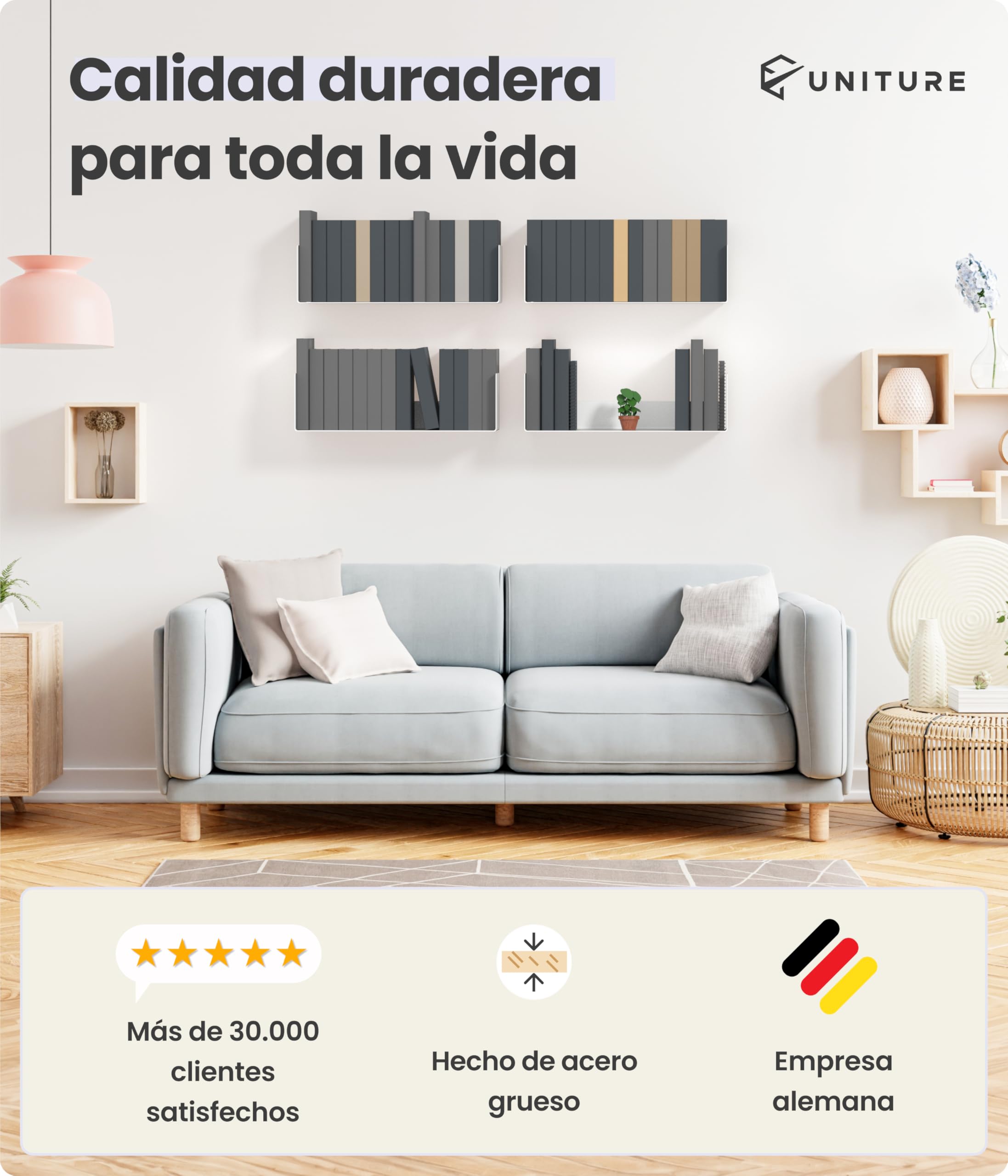 Baldas Flotantes Pared Blancas | Estanteria Pared Flotante Blanca | Floating Wall Shelves | Repisas de Pared Dormitorio | Estantes Pared | Estante Libros | Paquete de 2 | 40 cm de largo | 100% Acero
