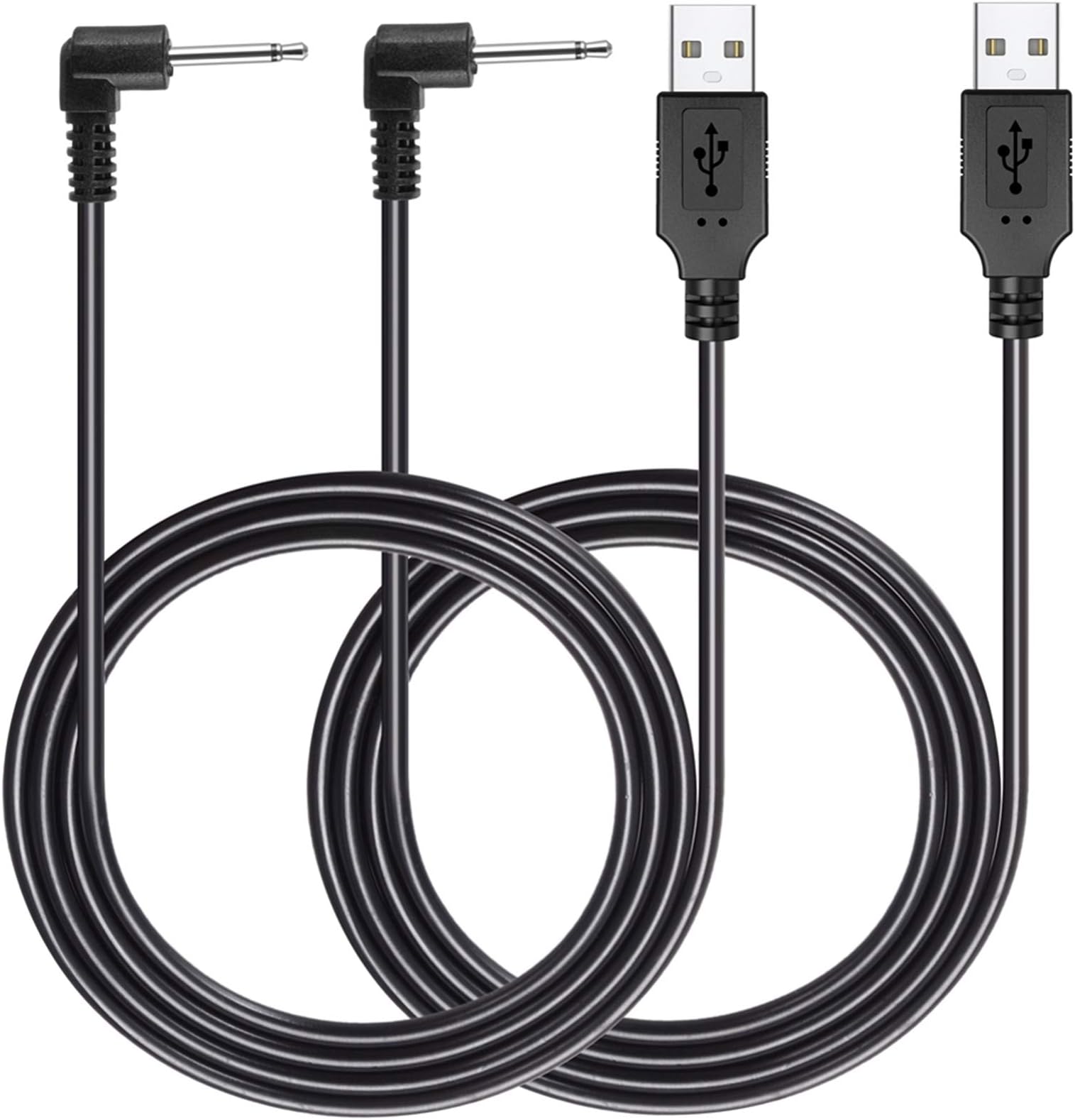 PChero 2 Packs USB Adapter Cord 2.5mm Replacement DC Charger Charging Cable for Rechargeable Wand Massagers - Black
