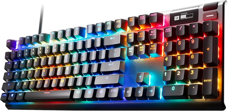 SteelSeries Apex Pro - Teclado para juegos hipermagnético - El teclado más rápido del mundo - Actuación ajustable - Pantalla OLED - RGB - Paso USB - Diseño QWERTY americano - Estándar