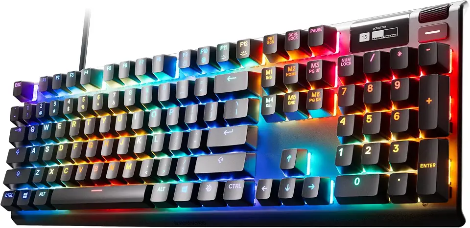 Steelseries Apex Pro (Full-Size) 0.1-4.0mm Adjustable Hyper-Magnetic Rapid Trigger OmniPoint 2.0 Switch Mechanical Gaming Keyboard (US Layout) - World’s Fastest Gaming Keyboard
