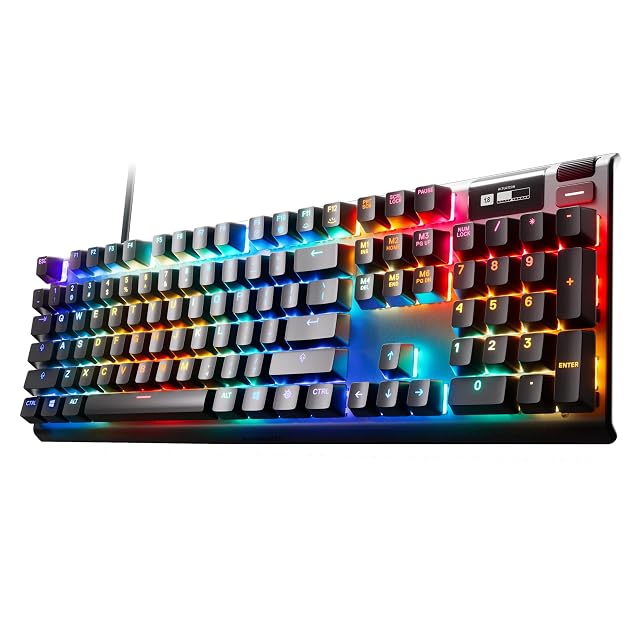 SteelSeries Apex Pro HyperMagnetic Gaming Keyboard Worlds Fastest Keyboard Adjustable Actuation OLED Screen RGB USB Passthrough - American