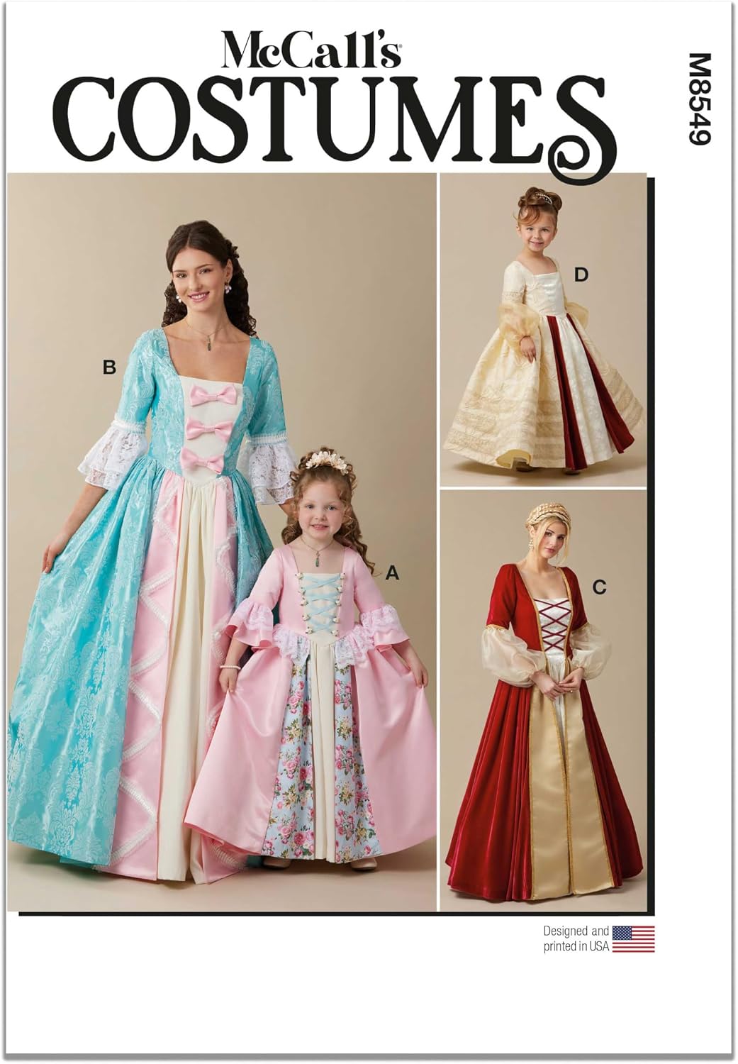 McCall's M8549AA Children's Princess Costume Sewing Pattern Packet, Design Code M8548, Sizes 3-4-5-6-7-8