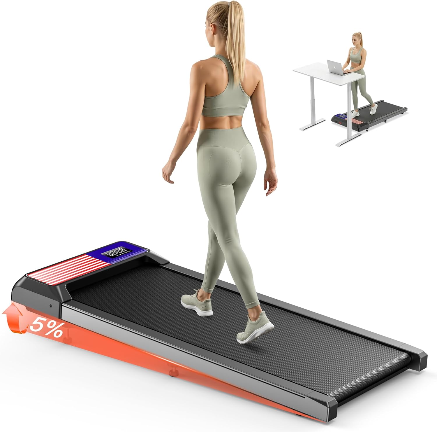 Walking Treadmill Pad with Incline, Walking 2.5HP for Home and Office, 265Lbs Weight Capacity, Treadmill with APP & Remote Control, LED Display