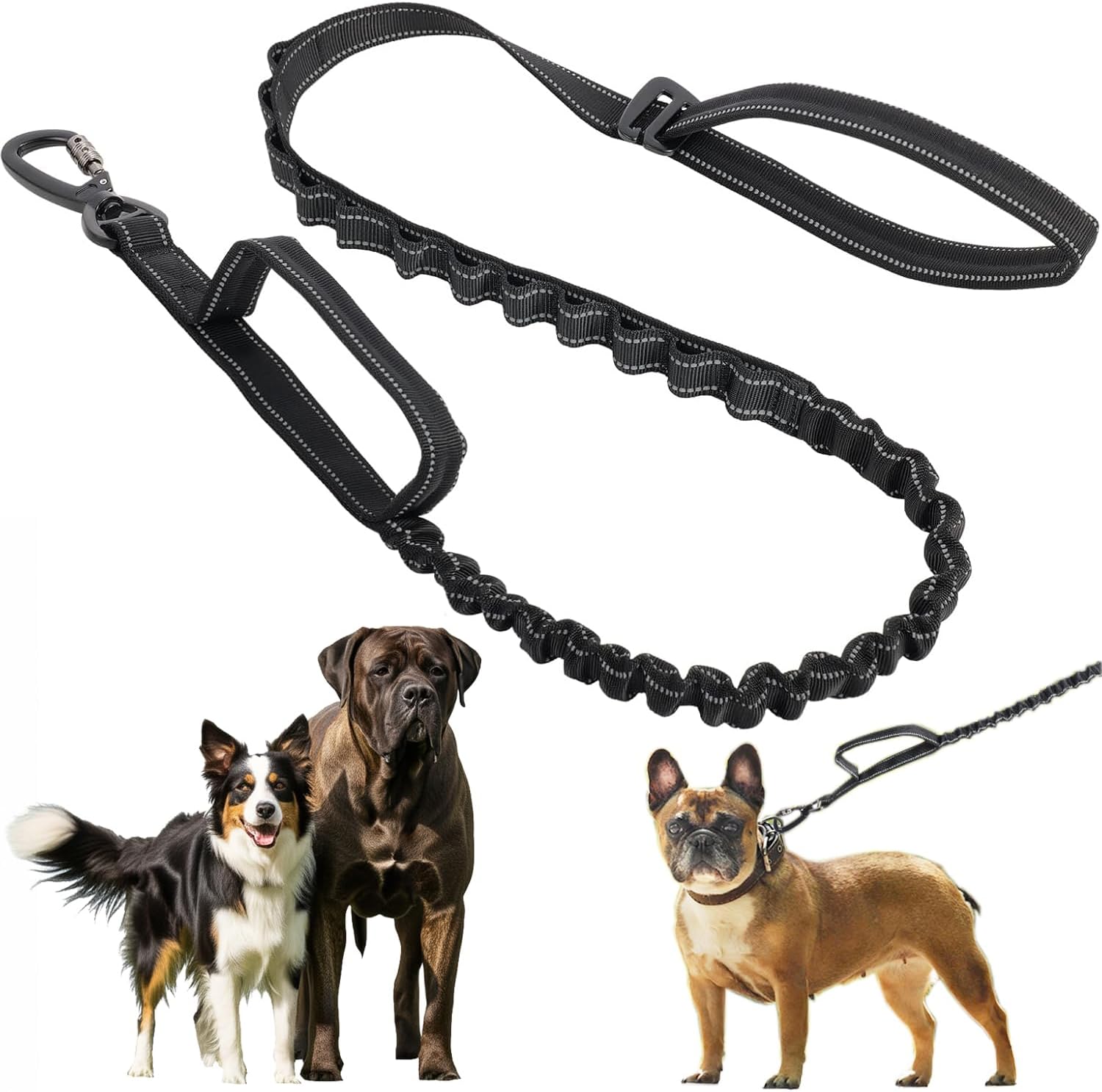 Heavy Duty Dog Leash for Large Dogs, Adjustable BungeeLeashes, Shock Absorbing Dog Lead, Reflective NylonLeash with Padded Handle, No Pull Training Lead forMedium and Big Dogs