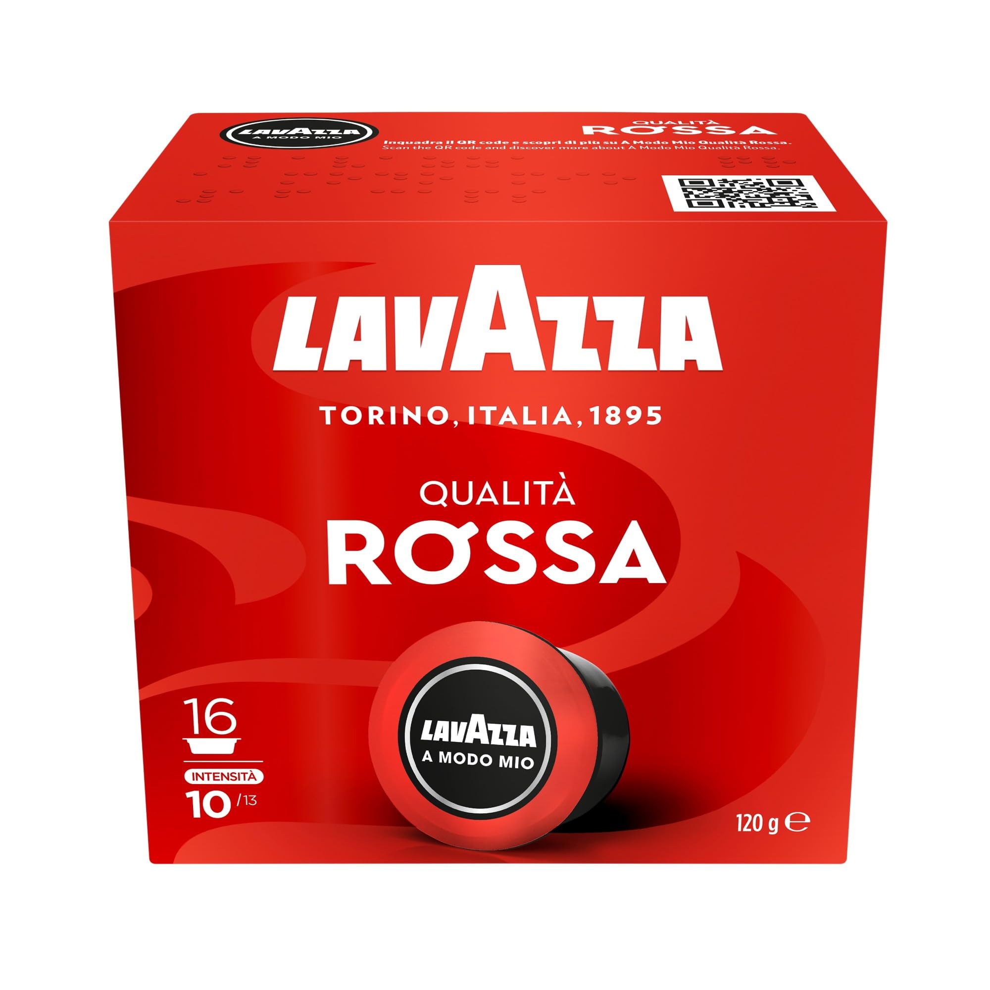 Lavazza A Modo Mio Qualità Rossa, 16 Kaffeekapseln, mit Aromanoten von Schokolade und Nuss, Arabica & Robusta, 10/13, Mittlere Röstung, 1 Packung mit 16 Espresso Kapseln