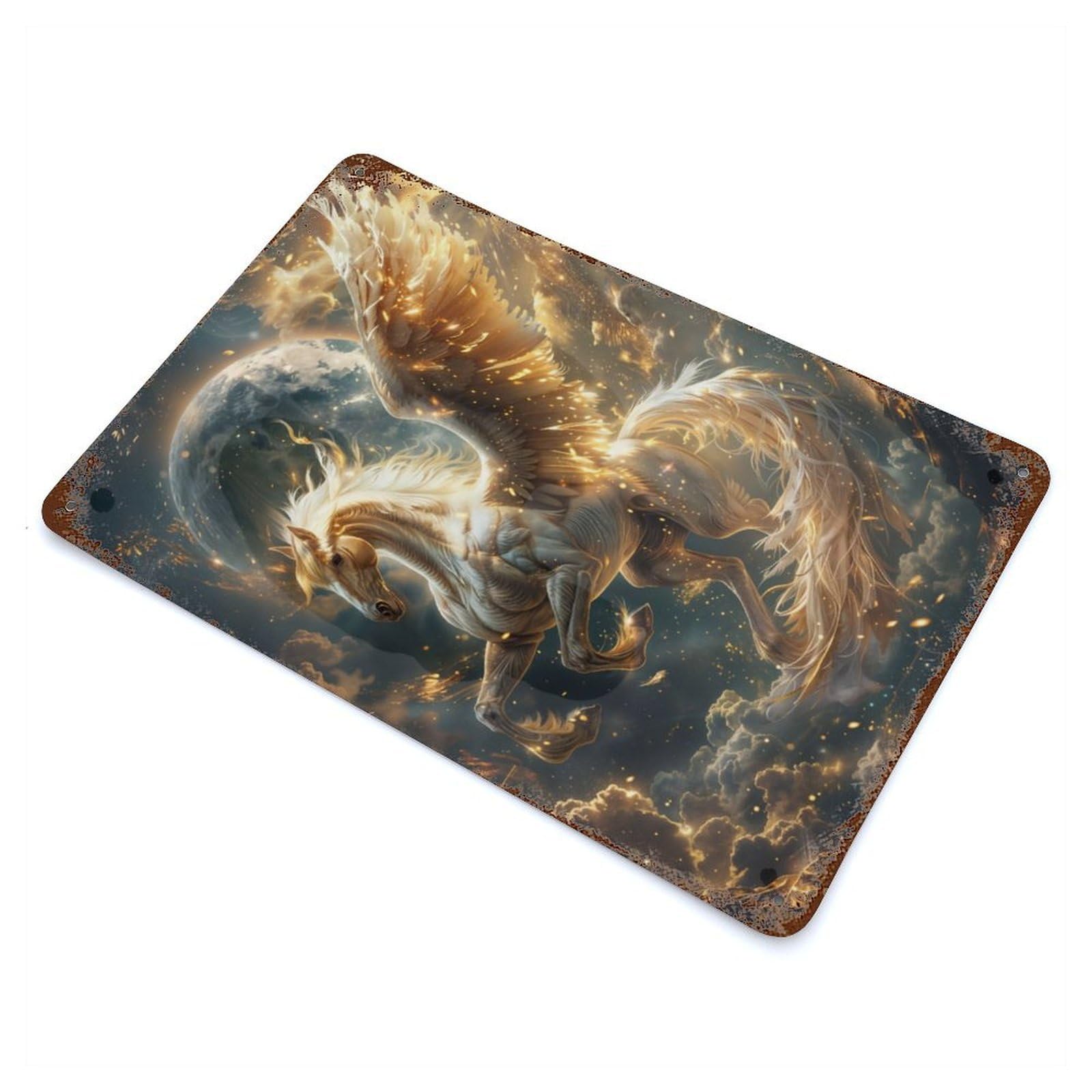 Garage Style Celestial Pegasus Ascend Rustic Tin Plaque 11.8"x7.9", Classic Wall Plaque for Bar And Workshop