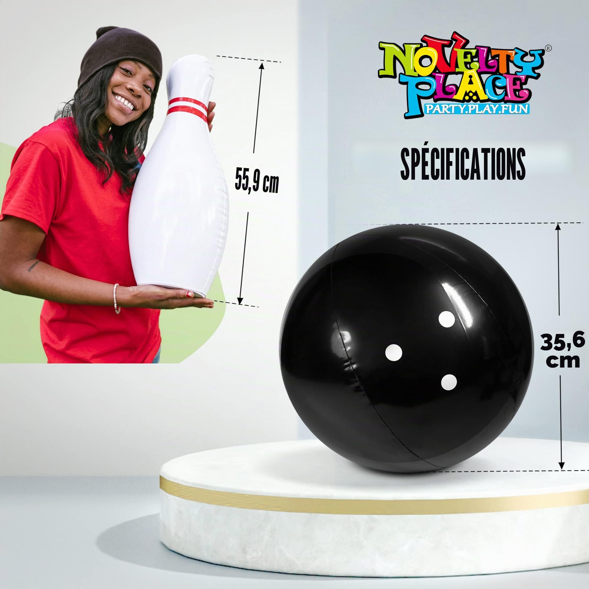 Novelty Place Bowling Gonflable géant pour Enfants, Ballon 14 Pouces avec Six épingles 22 Pouces